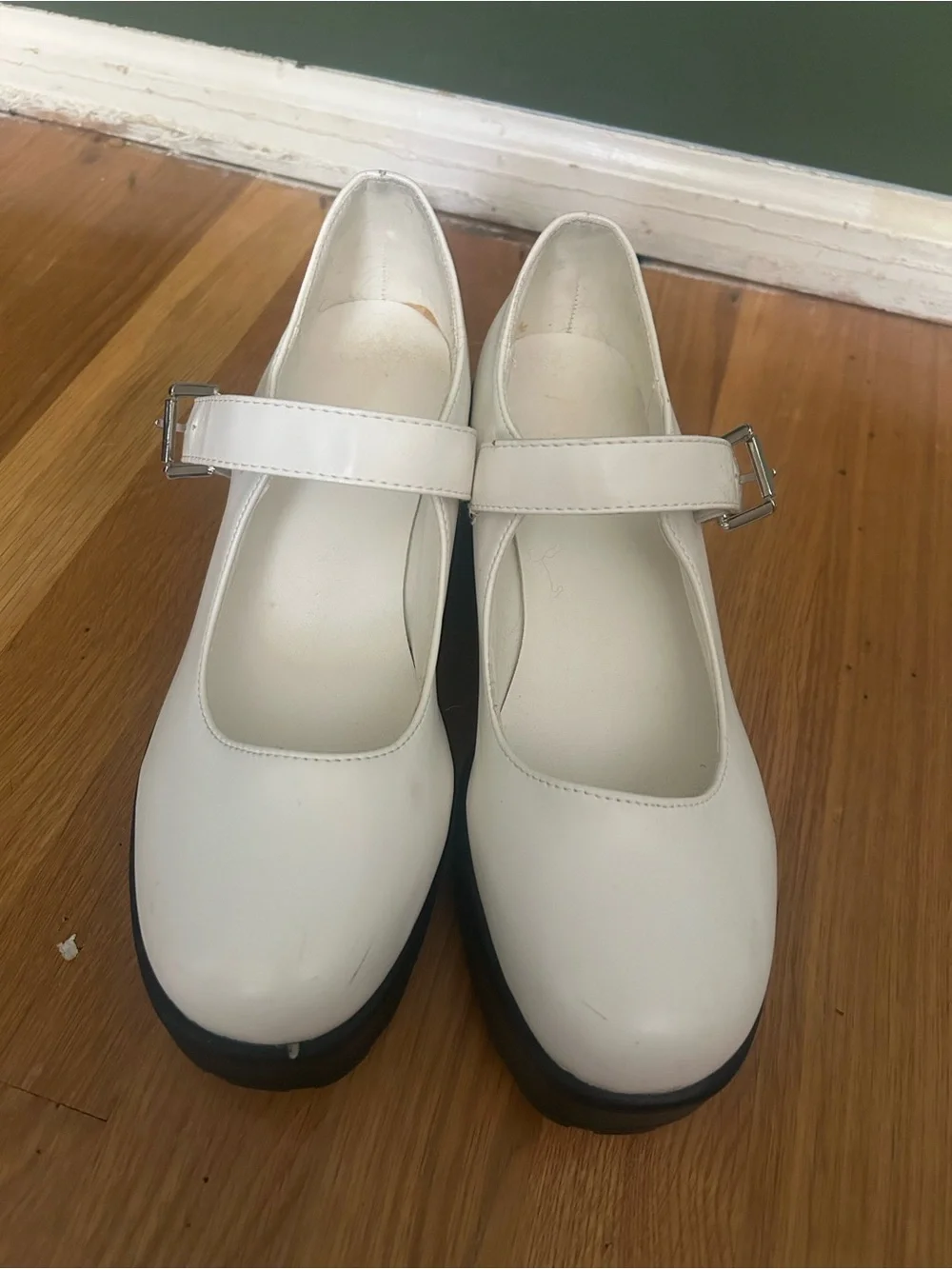 Nasty Gal White Mary Jane Platform Heels with Buckle